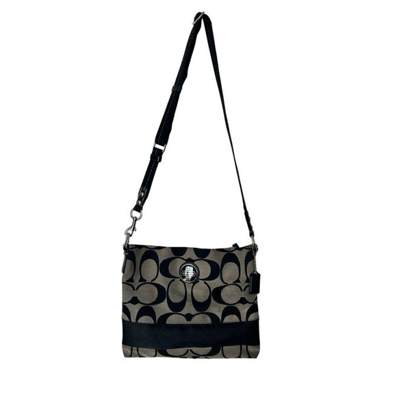COACH CROSSBODY PURSE ~ Signature Stripe black and tan - Picture 1 of 8